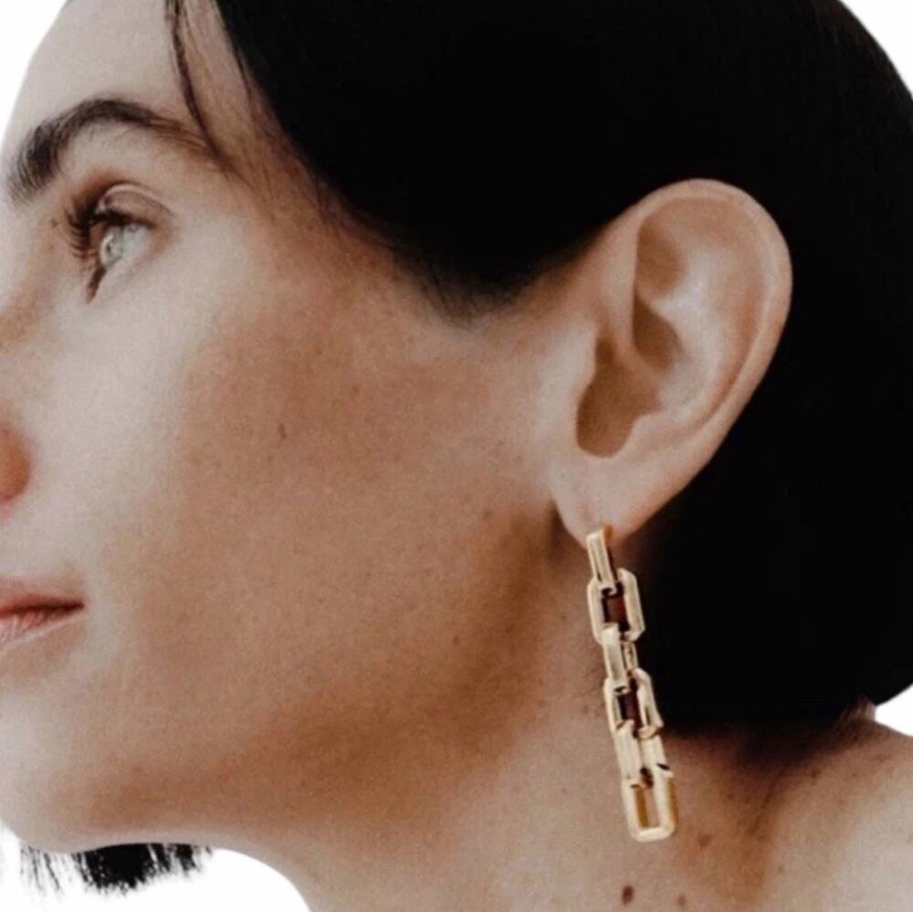 Eddie Borgo Supra Link Drop Earrings 12K Gold Plated Geometric NIP
